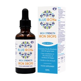 Blueiron High Strength Drops 50ml - Iron Supplement with Nordic Blueberries +Vitamin C - Suitable for Vegans - Easily Absorbed and Gentle on The Stomach