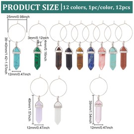 BENECREAT 12 Sets Wine Glass Charms, Gemstone Identifier Tags Drink Markers Tags with Pendant and Hoop for Cocktail Champagne Wedding Birthday Wine Tasting Party Decoration