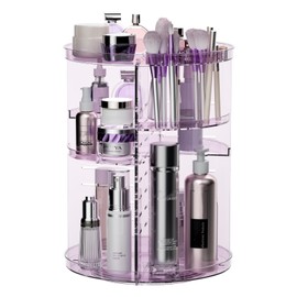 Rotating Makeup Organizer for Vanity, DIY Adjustable Tray Spinning Skincare Organizers Countertop, Cosmetic Display Case with Perfume Tray Brush Holder, Bathroom Desk Corner Storage Carousel Rack