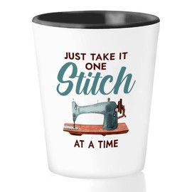 Bubble Hugs Sewing Shot Glass 1.5oz - Just Take It One Stitch - Machine Craft Knitting Hobby Sew Stitch Tailor Sewing Needle Thread Embroidery