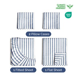 Extra Deep Twin XL Sheet Set - 4 Piece Breathable & Cooling Sheets - Hotel Luxury Bedding Set 18-24 Inch Extra Deep Pockets - Easy Fit, Super Soft, Wrinkle Free & Comfy - Blue Stripes, Twin XL Size