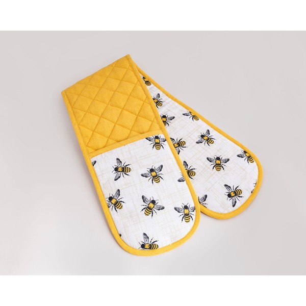 Downview Bumble Bee Design Quilted Double Oven Glove 100% Cotton in Yellow