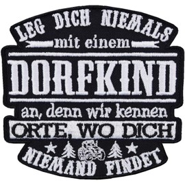 Dorfkind Iron-On Patch Embroidered Rocker Biker Patch with Funny Saying Austria Iron-On Transfers Motorcycle Sticker for Sew-On Village Gift Applique for Jackets/Hat/Jeans/Bags 90 x 85 mm