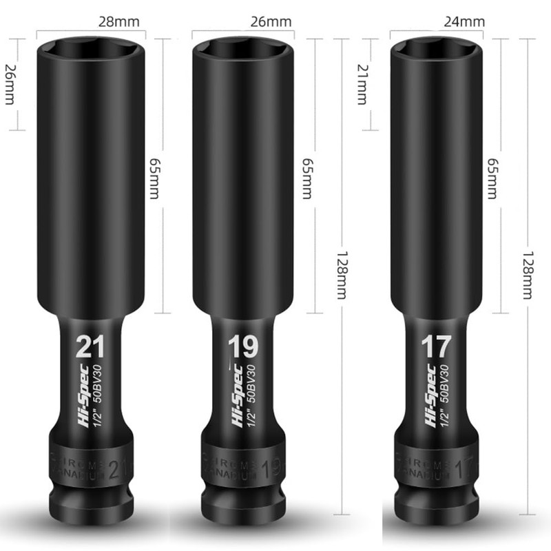 3 Piece Impact Wrench Wheel Nut Socket Set Nut Extractor