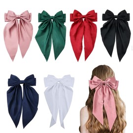 TOFBS Pack of 6 Hair Clips for Women Hair Bow Hair Clips with Bow Elegant Long Tail Tassel Ribbon Satin Bows Hair Clips Hair Accessories (Set A)