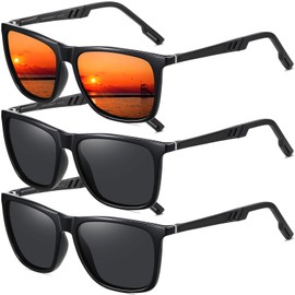 LEDING&BEST Polarized Sunglasses Mens Womens Lightweight Square Frame UV400 for Driving Fishing Travel Sports Sun glasses (Black/Black/Red)