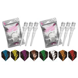 THOR-DARTS L-Style Dart Tips in Double Pack Flights (2 x 30 Pieces + 1 Set Flights) White Premium ShortLip 2BA Standard Thread, Plastic Soft Tip Dart Points (Pack of 60) 2BA Thread