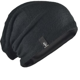 FORBUSITE Slouch Black Beanie for Men Women Summer Winter Long and Oversized Skull Cap B010