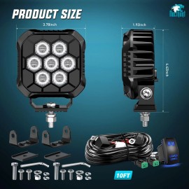 Nilight LED Pod Light 2PCS 3.8 Inch 45 W Square Driving Lights Flood Beam