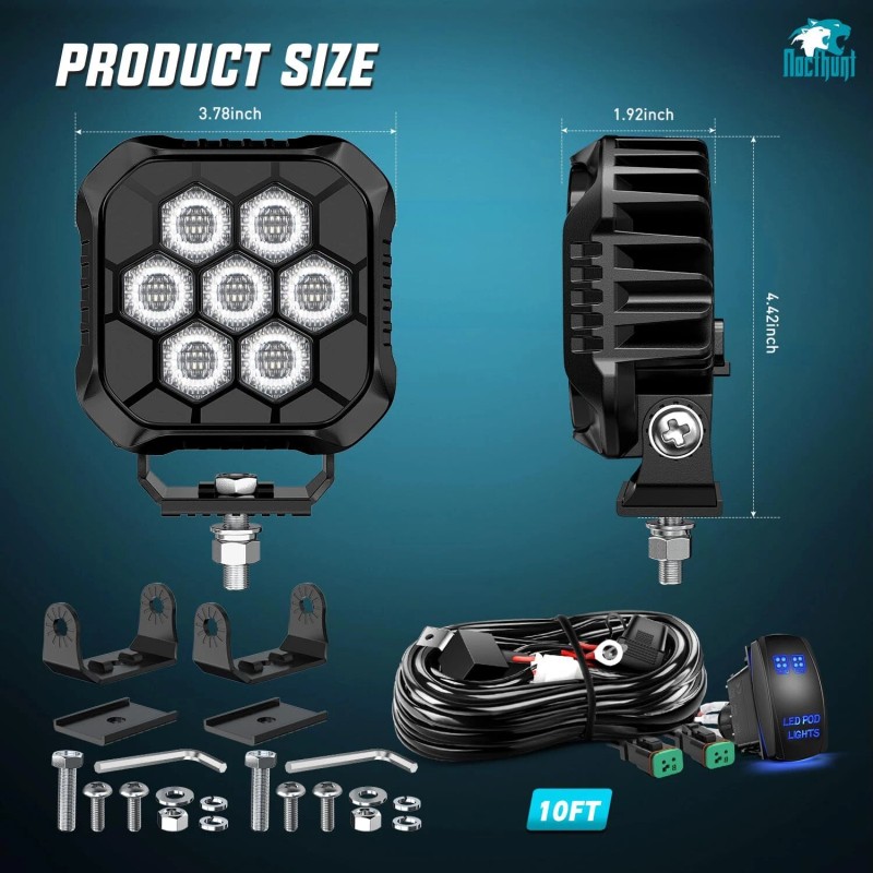 Nilight LED Pod Light 2PCS 3.8 Inch 45 W Square