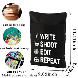 PLITI Filmmaker Gift Write Shoot Edit Repeat Filmmaking Book Sleeve for Film Director Film Camera Book Bag (Write Shoot Edit BSblU)