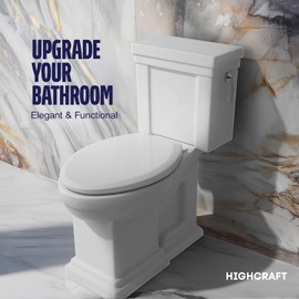 HIGHCRAFT Premium Elongated Toilet Seat with Slow-Close Design, Adjustable Hinges & Quick Removal Mechanism - Plastic Toilet Seat - Fits Standard Elongated Toilets - Oval Toilet Seat in White