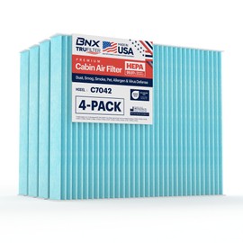 BNX TruFilter C7042 Filtro de aire de cabina, HEPA 99.97%, compatible con Hyundai: Santa Fe; Kia: Sorento (paquete de 4)