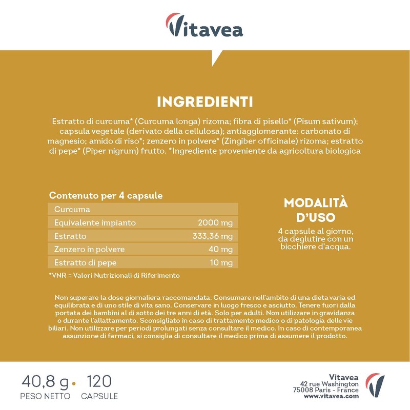 Curcuma Bio 2000 mg con Zenzero e Pepe Nero- Alta