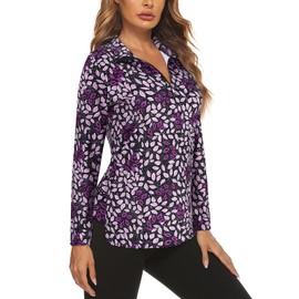 Koscacy Womens Workout Tops Long Sleeve 1/4 Zip UV Sun Protection Quick Dry Hiking Athletic Shirts Womens Golf Clothes Tennis Polo Shirts Moisture Wicking Ladies Golf Shirts Black Purple M