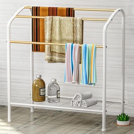 30" Free Standing Towel Rack, 3 Tier Alloy Steel Stand with Bottom Shelf, Blanket Drying and Display Rack for Oversized Bath Towels Bathroom Accessories, Next to Tub or Shower