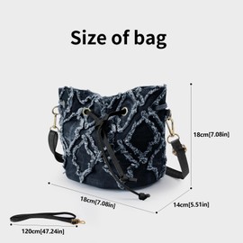 AdiStylinno Women Denim Bucket Bag, Jean Small Shoulder Bag for Women, Fashion Rhombus Crossbody Bags with Drawstring (Blue)