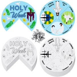 Noveread 24 Sets Color Your Own Holy Week Wheel Color Your Own Creation Wheel DIY Religious Kids Activity Kit Christian Crafts for Kids Sunday School Home Easter Fun Activities