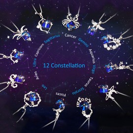EleQueen 925 Sterling Silver CZ Square Virgo Zodiac Constellation Sign Pendants Necklace Blue Made with Austrian Crystals