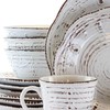Elama Rustic Birch 16 Piece Embossed Scalloped Stoneware Round Dinnerware