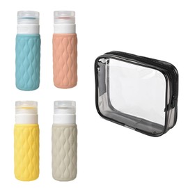 Zgwansui 4 Pack 3.3oz Silicone Travel Bottles for Toiletries with Storage Bag, Leakproof Travel Size Squeeze Lotion Bottle, Refillable Liquid Shampoo Container Tube Storage for Traveling (B)