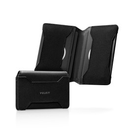 VULKIT Slim Card Holder Leather Bifold Card Wallet RFID Blocking Magnetic Closure Minimalist Bussiness Card Holder, Black