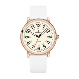 Nurse's Luminous Watch | Metal case, Silicone Strap | Strong Luminous dial Hands | Date Display | Medical Worker's Wristwatch | 30ATM Water-Resistant and Durable | 12-Style Available (White-Gold)