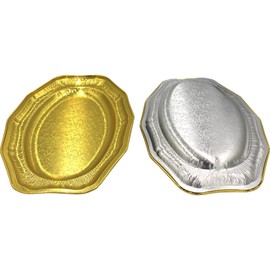 Sunrise Packaging Oval Aluminium Foil Platter [14” x 9.5”] Large Foil Tray, Food-Grade, Reusable Aluminium Foil Tray Container, Non-Stick, Washable, Gold, 5