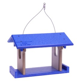 Amish-Made Bluebird Feeder, Eco-Friendly Poly-Wood Hanging Blue Bird Feeder (Blue and Weathered Wood)