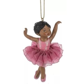 NA Magenta Tutu Child Girl African American Ballerina Christmas Ballet Ornament