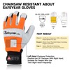 SAFEYEAR Chainsaw Gloves, M, White Cowhide & PVC Reinforced, EVA