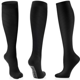 CAMBIVO 3 Pairs of Compression Stockings for Men and Women - for Sport, Skiing, Flying, Travel and Pregnancy, black, L-XL