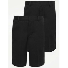 Boys Twin-Pack School Shorts - Adjustable Waist - Black Grey Navy - Ages 2-14y