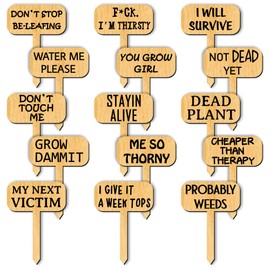 arricraft 15 Pcs Wood T-Type Plant Tags, 1.96x2.75inch/5x7cm Plant Labels with Growing Words Talking Plant Funny Wooden Plant Sign for Garden Markers Nursery Seedling Potted Herb Flower Vegetables