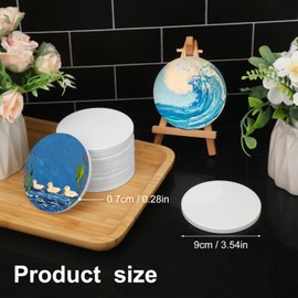 Geytetqi 50 PCS 3.54 Inch Blank Ceramic Coasters with Cork Backing Pads, 3.54x3.54 Inch Round Unglazed Ceramic Coasters Tiles for Crafting, Absorbent Ceramics Coaster for Drink