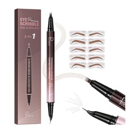 Dual-Ended Eyebrow Pencil and Eyeliner, 2-in-1 Eyebrow Pencils for Women with 4 Fork-Tip and Curved Eyeliner, Microblading Eyebrow Pen Create Natural Hair-Like Brows, Long-lasting Brow Pen