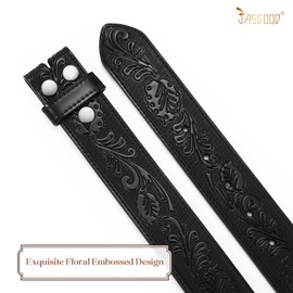 JASGOOD Western Leather Belt Strap for Men without Buckle Engraved Embossed Cowboy Leather Belt Strap 1.5 inch Wide