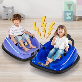 OLAKIDS Bumper Car for Toddlers, 12V Kids Electric Ride on Toy with Remote Control, Battery Powered Vehicle Racer for Baby, 360 Degree Spin Rotation, Colorful Flashing LED Lights, Music (Purple)