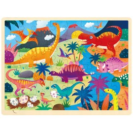 MoinKidz 48 Piece Puzzles for Kids Ages 3-5, Each Piece is Unique, Dinosaur Wooden Jigsaw Puzzle for 3 4 5 Year Old, Preschool Toddler Puzzles for Kids Ages 4-8 with Storage Tray