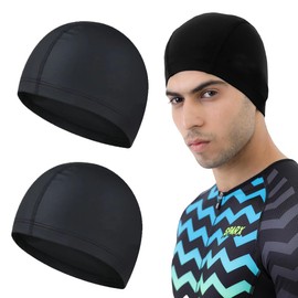 Pack of 2 Elastic Swimming Caps, Unisex Swimming Caps, Women's Swimming Cap, Comfortable Fabric Swimming Caps, Non-Slip Swimming Caps, for Girls, Long Hair, Men, Children, Boys, Black