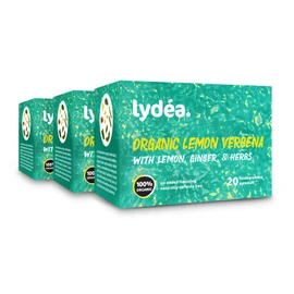 Lydea Organic Herbal Tea, Lemon Verbena with Lemon, Ginger, & Herbs, 60 Pyramids, 3 Pack [3 x 20 Pyramids]