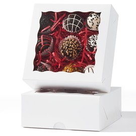 RomanticBaking 20PCS 6x6x2.5 Inches Elegant Bakery Boxes with Window,Ideal for Cookies,Chocolate Covered Strawberries, Cakes, Macarons, Truffles,and More,Easy to Assemble, Transparent Window,