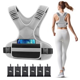 Adjustable Weighted Vest Woman 4-10lb/12-18lb/20-32lb Weighted Vest Men with 6 Ironsand Weights, Shoulder Pads and Large Pocket for Walking Running Crossfit Strength Training, 4-10lb, grey