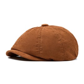 RUNQIU Beret Men's Casket Gatsby Cap Corduroy Plain Men's Short Brim Elastic Beret Unisex Autumn Winter Thermal Cap Peak Octagon Cap, brown (caramel)