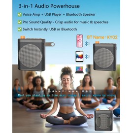 Voice Amplifier with 2pcs Wireless Lapel Microphone for Teachers,Long Battery Portable Speaker/USB Player/Bluetooth Speaker 3-in-1 System for Teaching,Guides,Speech,Meeting,Yoga,Coach (White)