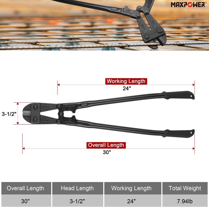 MAXPOWER Bolt Cutter 30 inch, Max Jaw Opening 13/16", Heavy
