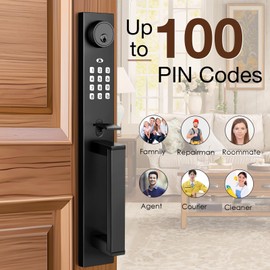 Tinewa 1 Pack Keyless Entry Door Lock Set, Electronic Keypad Handle with Deadbolt, Smart Lockset with App Control & Auto Lock, Single Cylinder Matte Black Front Door Handleset