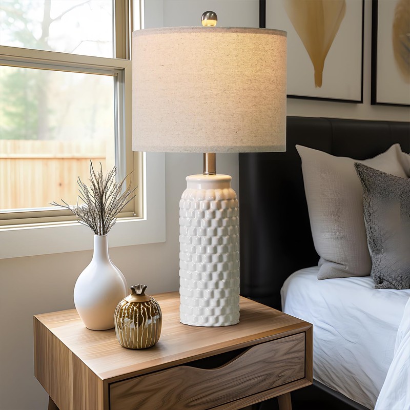 USumkky 24" Modern Ceramic White Bedside Lamp Set of 2