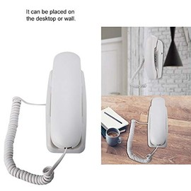 ASHATA Teléfono Fijo con Cable, Mini Teléfono Alámbrico Montado en Pared o Escritorio, Sin Identificador de Llamadas, Ideal para Hogar, Oficina, Hotel
