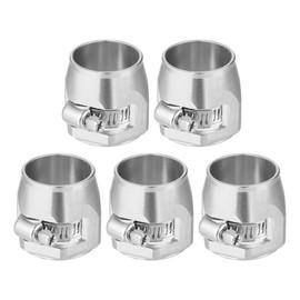 X AUTOHAUX 5 Pcs AN12 Hex Car Hose Finisher Flexible Rubber Pipe Clamp with Screw Band Adapter Fitting for Oil Fuel Water Tube Silver Tone